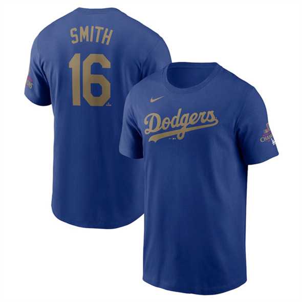 Men's Los Angeles Dodgers #16 Will Smith Royal 2025 Gold Collection Name & Number T-Shirt,We sell and wholesale Men's Los Angeles Dodgers #16 Will Smith Royal 2025 Gold Collection Name & Number T-Shirt on line form chian!